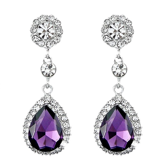 2/$20! Silver w/Purple & Clear Crystal Earrings - Picture 3 of 8